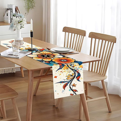 Abstract Eye Flower Table Runner – Vibrant Colorful Art Print, 13x72 Inch Linen-Look Fabric for Dining Table, Kitchen, Boho Home Decor, Psychedelic & Artistic Centerpiece Accent