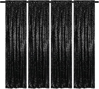 Black Sequin Backdrop Curtains Glitter Drapes 2FTx8FT 4 Panels for Wedding Birthday Party Decorations Bridal Baby Shower Party Supplies Sparkly Photography Background