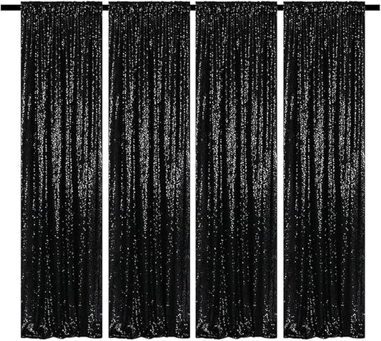 Black Sequin Backdrop Curtains Glitter Drapes 2FTx8FT 4 Panels for Wedding Birthday Party Decorations Bridal Baby Shower Party Supplies Sparkly Photography Background