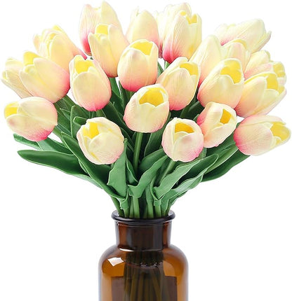 SITUMEIZI 15pcs Tulips Fake Pink Artificial Flowers Real Touch 14" Silk Flower for Home Decor Spring Easter Wedding Bouquet Decorations Gifts(Creamy Pink)