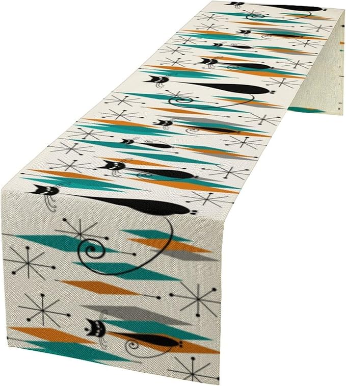 Mid Century Modern Black Cat Table Runner,Table Runners for Kitchen Dining Tables Decor Decoration for Kitchen Family Dinner Table Holiday Party Farmhouse 13 x 36 Inch