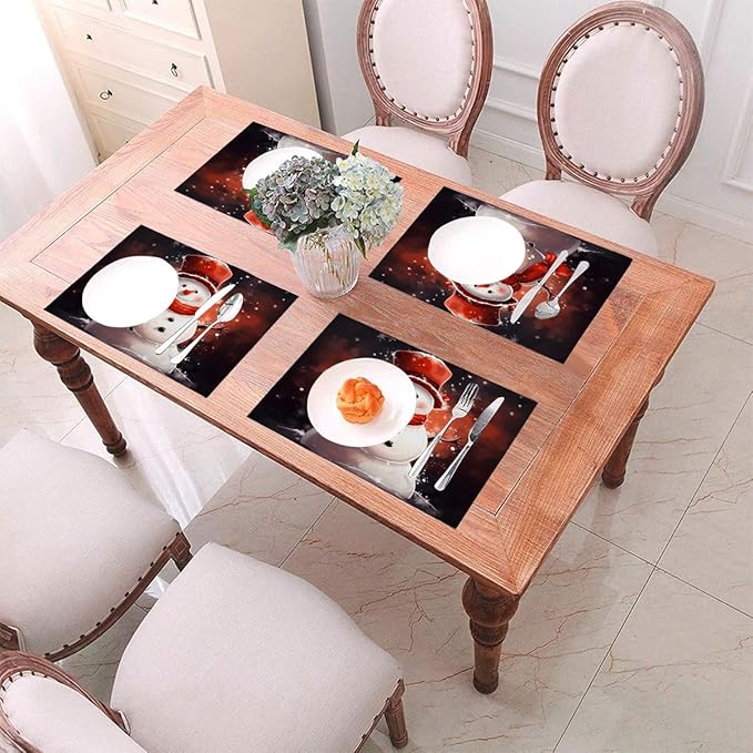 PVC Placemats Set of 1 Wipeable Table Mats Washable Heat Resistant Non Slip Vinyl Dining Table Mat for Kitchen Indoor Outdoor Patio Farmhouse Place Mats Christmas Snowman Red Decorative