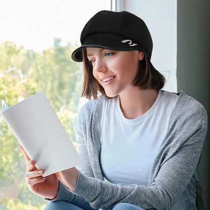 Women Retro Classic Visor Newsboy Cabbie Cap Beret Hats with Flower Buckle for Woman Ladies