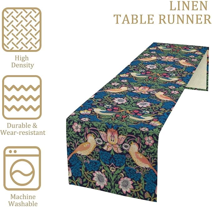 William Morris Floral Table Runner, Vintage Flowers Botanical Printed Table Runner for Home Kitchen Dining Table Decoration,13x60 Inch