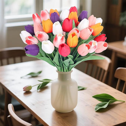 5 Color 20pcs Tulips Artificial Flowers for Real Touch Fake Tulips Slik Faux Flowers for Summer Wedding Bouquet Easter Mother's Day Home Decor (14 Inch)
