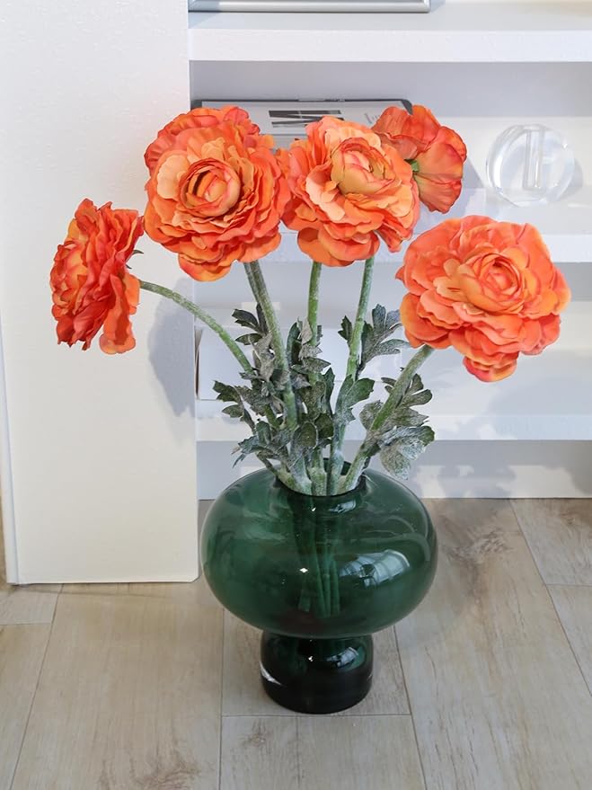 6Pcs Orange Ranunculus Artificial Flowers 19.7’’ Silk Ranunculus Flowers Fake Peonies with Stems for Home Wedding Dining Table Party Garden Decoration(Orange)
