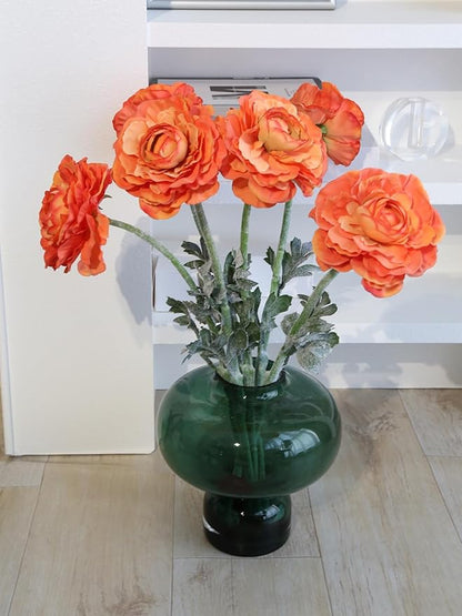 6Pcs Orange Ranunculus Artificial Flowers 19.7’’ Silk Ranunculus Flowers Fake Peonies with Stems for Home Wedding Dining Table Party Garden Decoration(Orange)