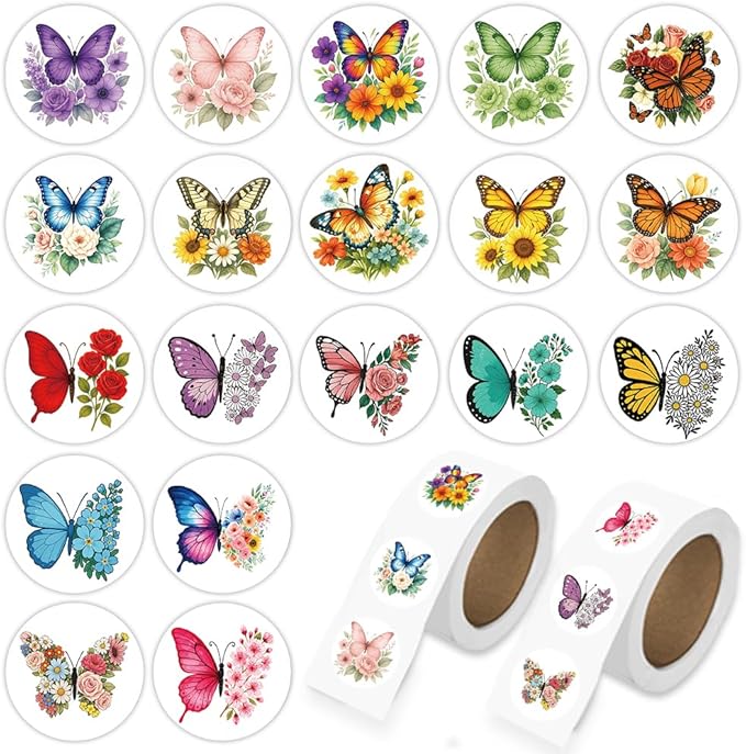 1000 Pcs Flower Butterfly Stickers for Kids Classroom Boys Girls School Adults. 2 Roll 1 Inch Plant Stickers Bulk Party Favors.Floral Scrapbook Nature Sticker Packs for Water Bottles Phone Laptop