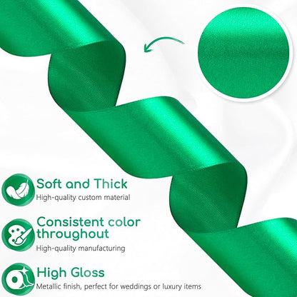 Green Ribbon 1-1/2 Inch 30 Yards Satin for Flower Bouquet, Green Christmas Ribbon for Gift Wrapping Crafts Halloween Easter Hair Sewing Wedding