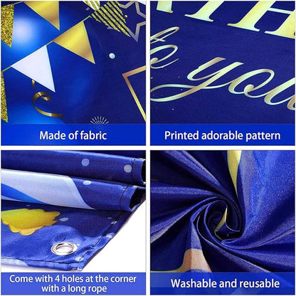 YinQin 180x120 cm Royal Navy Gold Happy Birthday Party Photography Backgrounds Backdrops Cloth 71x47 inch Glitter Navy Blue Golden Happy Birthday Sign Banners Decorations Supplies for Women Men