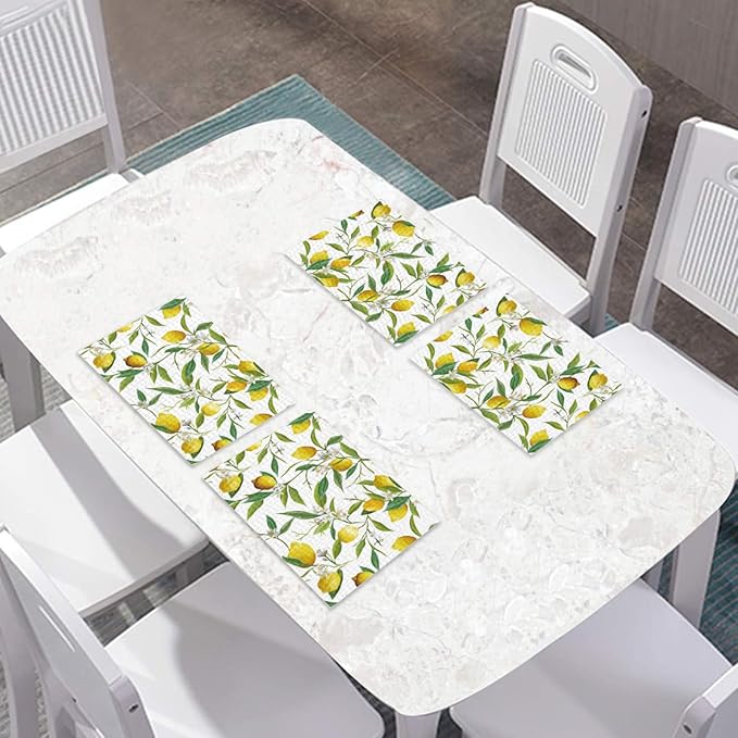 Placemats Set of 4 Waterproof Oilproof Table Mats Lemon Pattern Washable Wipeable Heat Resistant Easy to Clean for Indoor Outdoor Party Kitchen Dining Table Decoration 12 * 18in