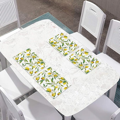Placemats Set of 4 Waterproof Oilproof Table Mats Lemon Pattern Washable Wipeable Heat Resistant Easy to Clean for Indoor Outdoor Party Kitchen Dining Table Decoration 12 * 18in