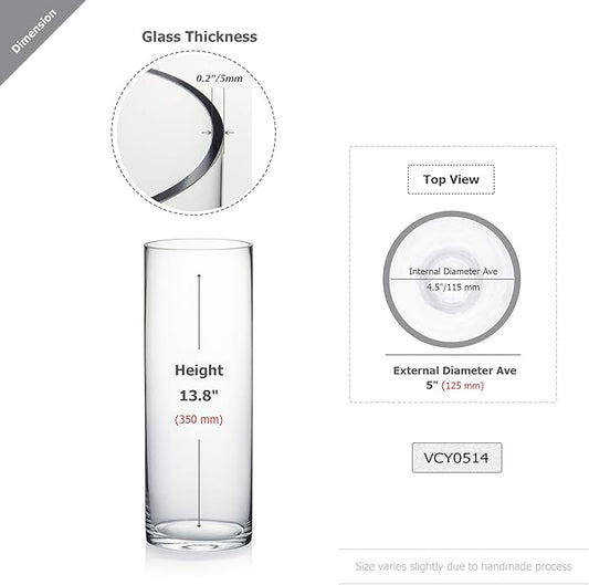 WGV Cylinder Vase Bulk, Diameter 5", Height 14", Clear Glass Floral Planter Container, Tall Centerpiece Arrangement for Wedding Party Event Home Office Decor, 12 Pieces