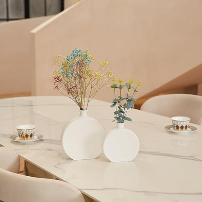 White Ceramic Vase Set of 2, Boho Vase for Decor, Matte Frosted Texture Finish,Modern Rustic Farmhouse Home Decor,Vases for Pampas Grass&Dried Flowers,idea Shelf,Table,Mantel,Entryway