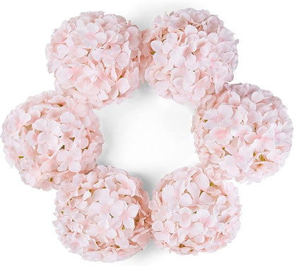 DuHouse Silk Hydrangea Artificial Flower Heads with Stems Fake Hydrangeas Flowers for DIY Wedding Centerpiece Home Decor,Pack of 6 (Baby Pink)