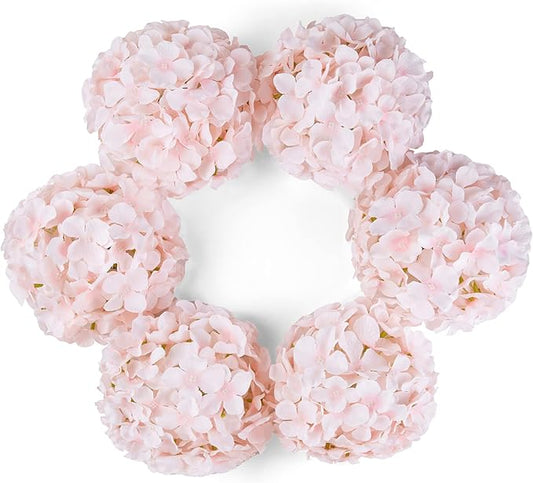 DuHouse Silk Hydrangea Artificial Flower Heads with Stems Fake Hydrangeas Flowers for DIY Wedding Centerpiece Home Decor,Pack of 6 (Baby Pink)