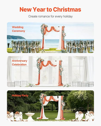 VEVOR Artificial Wedding Arch Flowers Kit, Orange Wedding Arch Flowers with Drapes Kit (Pack of 5) - 2 Pcs Floral Arrangement, 3 Pcs Sheer Drapes, for Ceremony Bouquets Reception Backdrop Decoration