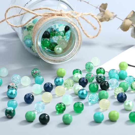 DUQGUHO 8mm Green Glass Beads Bulk 360PCS, 16 Colors, Perfect for Jewelry Making, DIY Crafts & Home Decor
