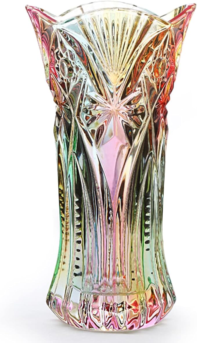 Glass Colorful Vase,Glass Flower Vase Decor for Home Dining Table Living Room,Office Wedding Holiday Party,Handmade Pattern