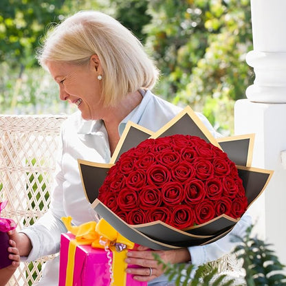 Waipfaru 100 Pcs Red Roses Artificial Flowers Bulk, Real Touch Velvet Roses with Wrapping Paper, Fake Flowers for Wedding Centerpieces Bridal Bouquet Valentines Mothers Day Decor