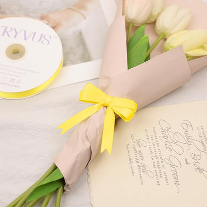 Daffodil Yellow Satin Ribbon, Double Faced 1/2 Inch X 25 Yards Daffodil Ribbon, Premium Satin Ribbon for Gift Wrapping, Crafts, Hair Bow Making, Sewing, Flower Bouquet, Wedding Party Decor
