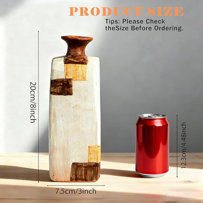 Ceramic Flower Vase Home Decor-8" Tall Vase for Centerpieces,Large Decorative Terracotta Vases, Farmhouse Rustic Pottery Vase for Home Decor Living Room, Table,Shelf or Mantel(Square)