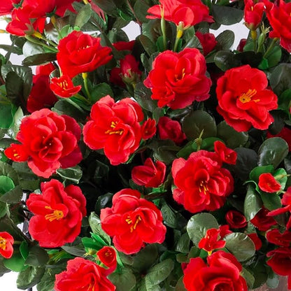 Ivydale Artificial Faux Red Flowers Plants for Outdoor Outside Winter Christmas Decor, Fake Silk Camellia UV Resistant Look Real for Planter Porch Patio Balcony Garden Table Indoor, 3 Large Bundles
