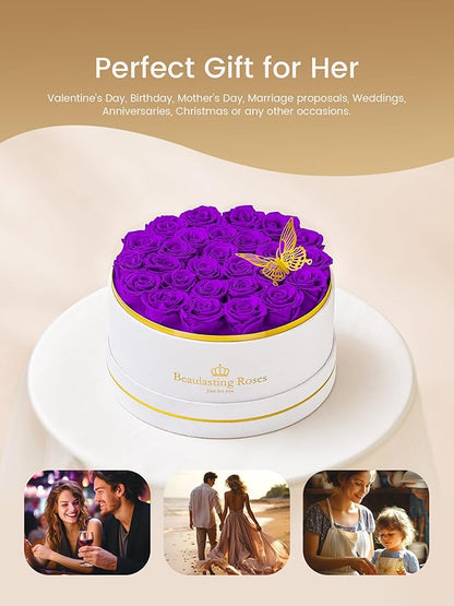 Preserved Roses Forever Flowers Real Roses in a Box Mother's Day Birthday Flowers for Her Mom Women Wife Valentine's Day, 27 Purple Roses