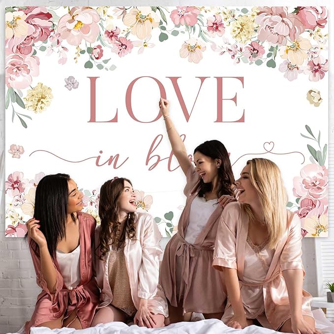 Sensfun Love in Bloom Bridal Shower Decorations Backdrop Rose Pink Wildflower Wedding Shower Background Boho Floral Engagement Banner Wedding Bachelorette Party Decorations Supplies 6x4ft