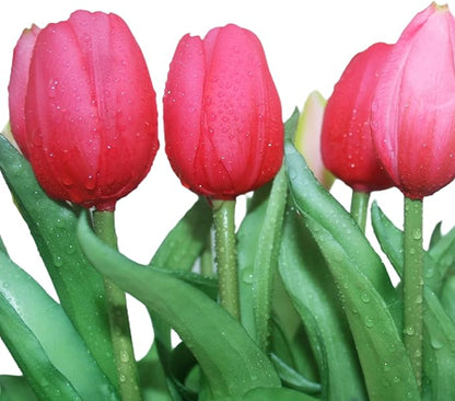15pcs Artificial Tulips Flowers, Fake Tulips Real Touch, Faux Latex Bouquets, for Party Wedding Home Room Decoration (Rose Red)