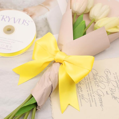 Daffodil Yellow Satin Ribbon, Double Faced 1-1/2 Inch X 50 Yards Daffodil Ribbon, Premium Satin Ribbon for Gift Wrapping, Crafts, Hair Bow Making, Sewing, Flower Bouquet, Wedding Party Decor