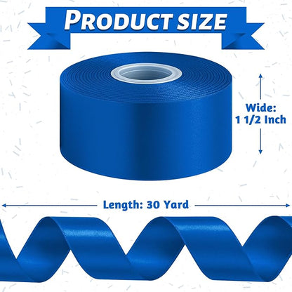Fullive Ribbon for Gift Wrapping, 1 1/2 Inch 30 Yards Royal Blue Ribbon, Polyester Solid Ribbons for Flower Bouquet for Graduate Wedding Decorations DIY Bows Wrapping Bouquet Floral Arrangements