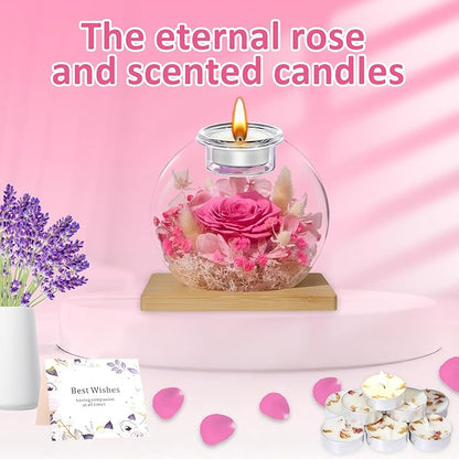 DEEMEI Gifts for Women Christmas Birthday Gifts for Women Preserved Real Rose in Glass Dome with Scented Fresh Flowers for Delivery Prime Eternal for Her Mom Grandma Wife Girlfriend Sister, Pink