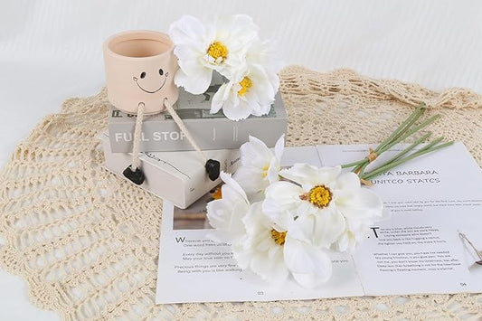 INSUNX 5 Bouquet Cosmos Artificial Flowers White Fake Daisy Flowers 15Pcs Faux Wildflowers Silk Flowers for Wedding Garden Home Party Table Centerpieces Cake Decor (White)