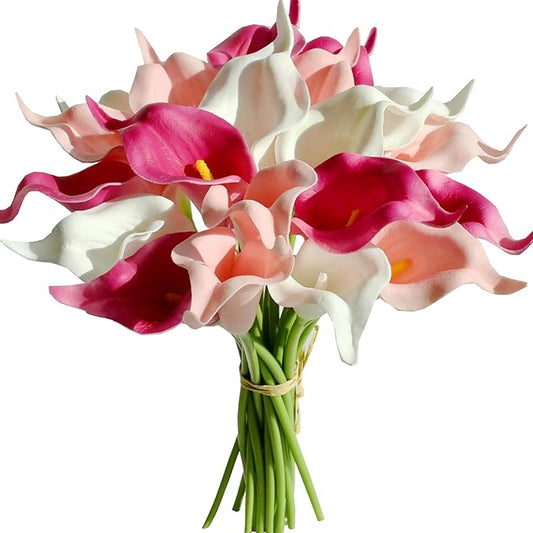 Mandy's Shades of Pink PU Calla Lily Artificial Flowers 20 Stems 13.5in Faux Realistic Centerpiece for Thanksgiving and Christmas Decorations DIY Bridal Bouquet Home Décor