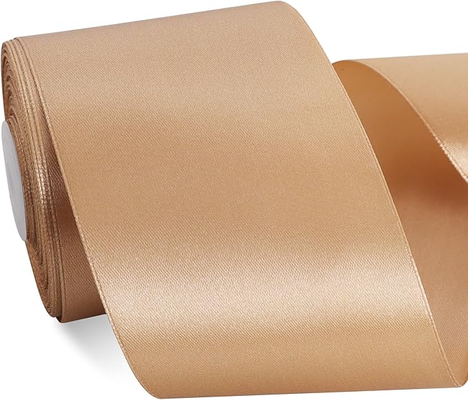 TONIFUL Champaign Gold Satin Ribbon 3 Inch X 25yds Solid Silk Ribbons for Gift Wrapping, Craft, Floral Bouquets, Valentine's Day Christmas Gift Wrapping, Party Wedding Decoration