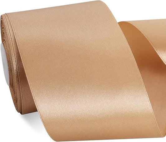 TONIFUL Champaign Gold Satin Ribbon 3 Inch X 25yds Solid Silk Ribbons for Gift Wrapping, Craft, Floral Bouquets, Valentine's Day Christmas Gift Wrapping, Party Wedding Decoration