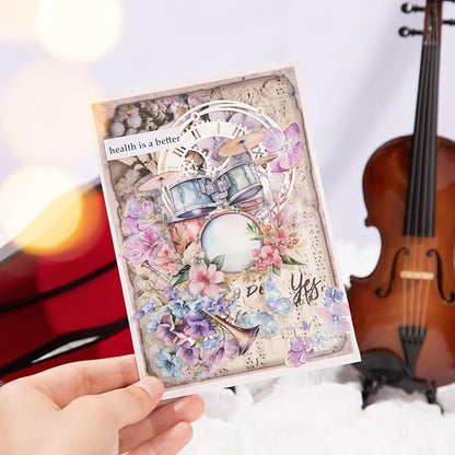120Pcs Flowering Symphony PET Stickers, Watercolor Musical Instrument Ephemera for Scrapbooking, Journaling, and Craft Supplies