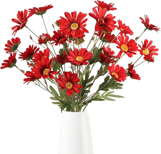 Red 36 Heads Artificial Daisies 6Pcs 29.52” Silk Daisies Flowers with Long Stem Fake Wild Flowers for Room Home Bath Outdoor Garden Party Aisle Arrangement(Red)