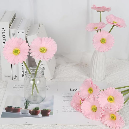IPOPU Pink Gerbera Daisy Artificial Flowers,20PCS Fake Daisies Artificial Daisy Flowers with Stems for Wedding Party Office Home Decorations(Light Pink)