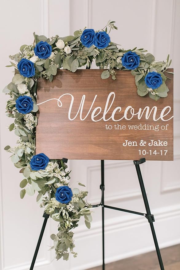 Royal Blue Roses with Crystal 50PCS Blue Foam Roses for Craft 2.95" Fake Blue Roses Artificial Flowers for Bridal/Baby Shower Decorations Wedding Centerpieces for Table (Royal Blue)