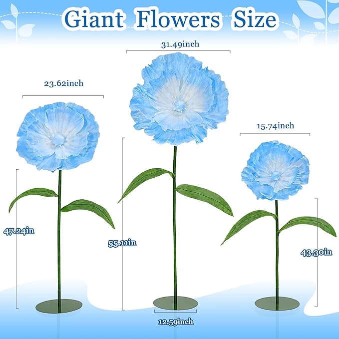 Light Blue Giant Paper Flowers - Large Paper Flowers 5.77FT Giant Flowers for Decoration with Stand Birthday Party Outdoor Banquet Event Home Decor