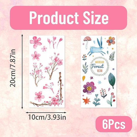 6 Pcs Cherry Blossom Stickers, The Fragrance of Flowers is Overwhelming, Floral Stickers Cherry Blossom Car Decal Design, Laptop Car Window Home Office Decor