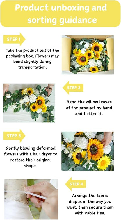 Artificial Arch Flowers Kit(Pack of 4),2Pcs Artificial Flower Arch Decor, 2Pcs Drapes, Ceremony and Reception Background Rose Decoration, Rose Sunflower Floral and Outdoor Party Decor