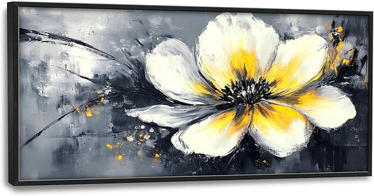 Abstract Flower Large Wall Art Framed Wall Decor for Living Room Black and White Floral Pictures Oversized Canvas Print Painting Modern Extra Large Artwork for Bedroom Office Home Decor 60"x30"