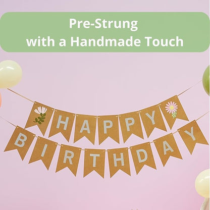 124 PCS Wildflower Party Decorations – Includes Wildflower Balloon Arch Kit, Pump, Banner, Paper Plates, Napkins, Bamboo Forks, and Wooden Cake Topper – Floral Birthday Decorations, Serves 20 Guests