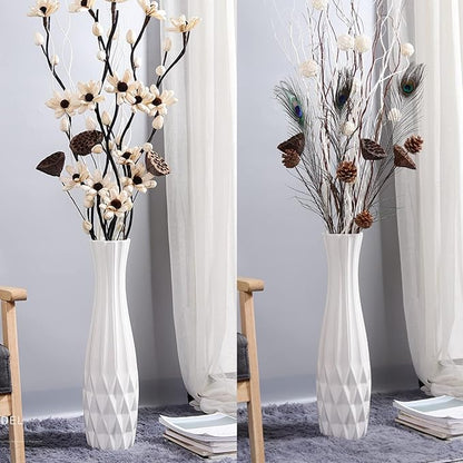 Ceramic Floor Large Vase 24 Inches Tall,White Modern Flower Tall Vases for Office, Home,Farmhouse,Living Room Décor,Simple Origami Design Fall Decorative Porcelain Flower Arrangement Vase Ideal Gift