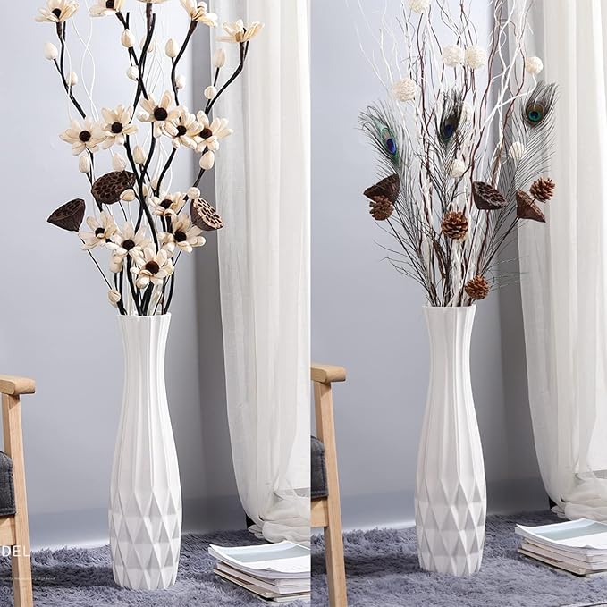 Ceramic Large Floor Tall Vase 28 Inches,White Modern Flower Tall Vases for Office, Home,Farmhouse,Living Room Décor,Simple Origami Design Fall Decorative Porcelain Flower Arrangement Vase Ideal Gift