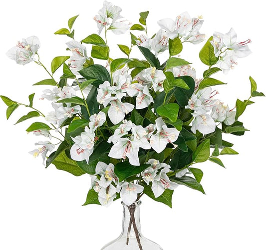 Hollyone 2Pcs Bougainvillea Artificial Flowers Bouquets White Fake Flower Silk Flowers with Long Stem Floral Arrangements Faux Bougainvillea Flower Plant for DIY Wedding Party Centerpieces Home Decor