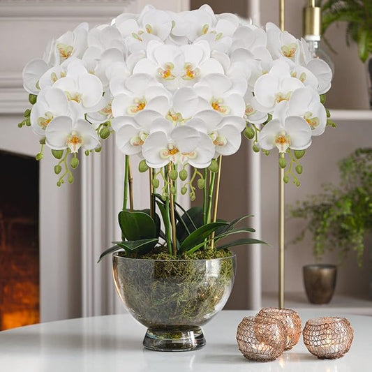 30 Inch White Orchids Artificial Flowers Real Touch Phalaenopsis Spray Artificial Orchid Stems with 12 Orchid Flowers Fake Phalaenopsis Tall Faux Flowers Arrangement for Home Decor Party Wedding Decor